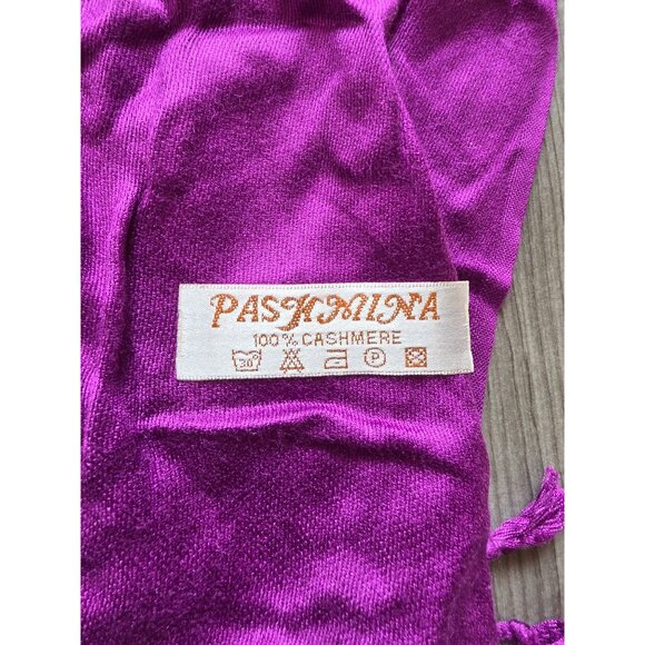 Purple Pashmina Shawl Wrap 100% Cashmere With Fringe - Picture 3 of 4